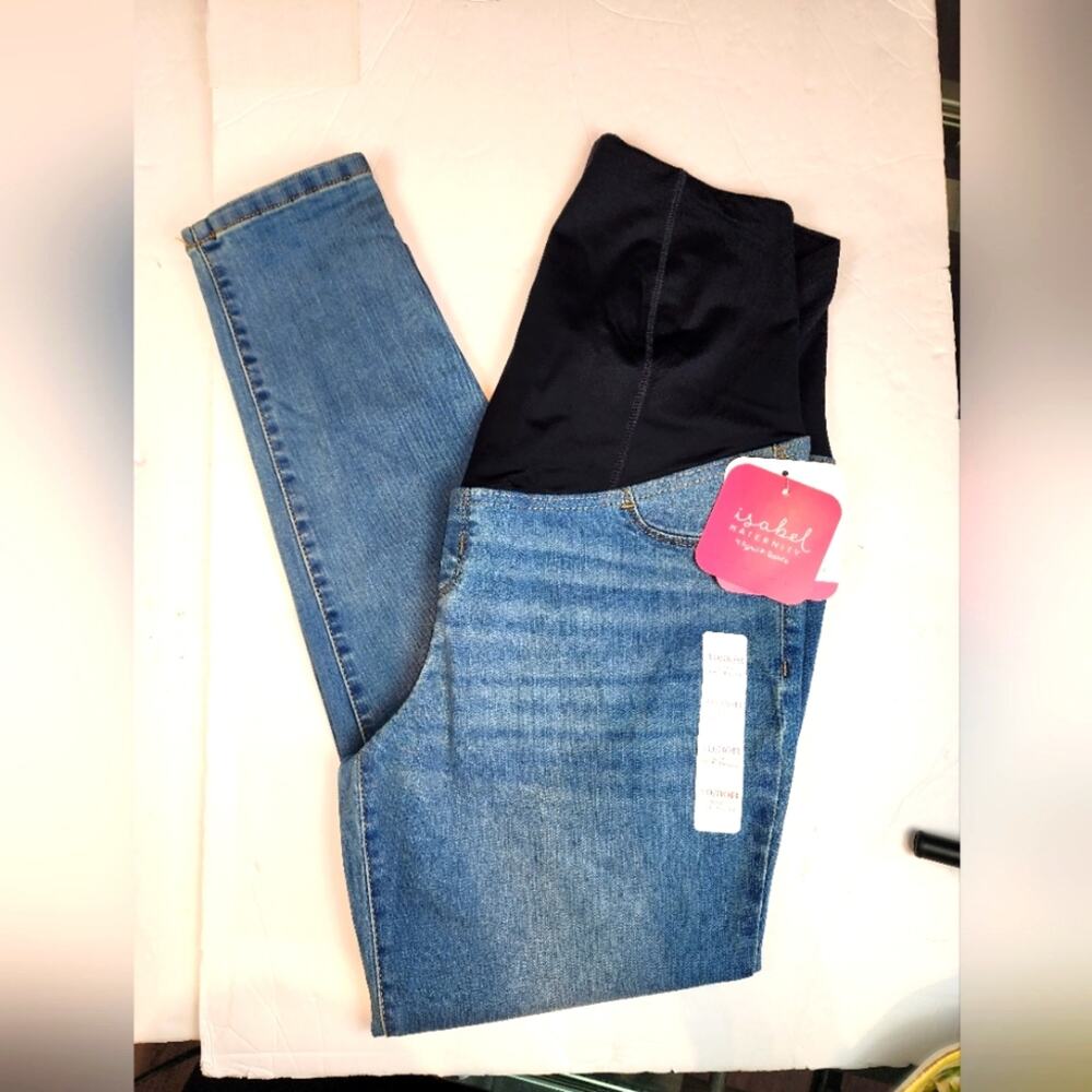 Ingrid Maternity 10/30R Over The Belly Jeans Crossover Panel 29" Inseam Blue NWT